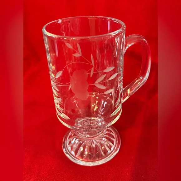 Princess House Heritage Etched Glass Irish Coffee Mug Set of 4 - Picture 7 of 7